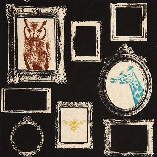 black echino canvas fabric Frame owl giraffe deer 1