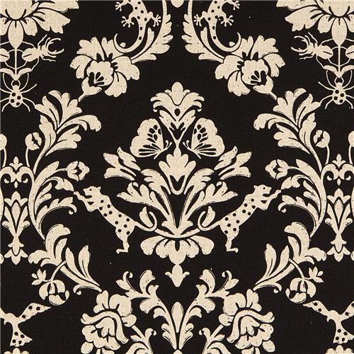 black echino canvas fabric Gothic leopard & ornament 1