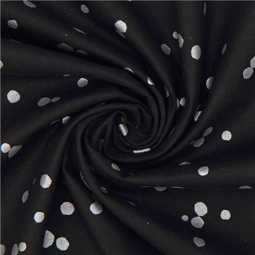 black echino canvas fabric with metallic silver dots Fabric by