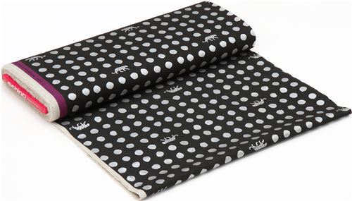 black echino canvas fabric with polka dot and silver metallic ...