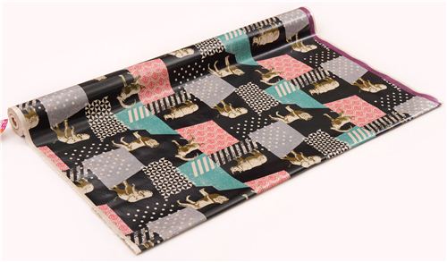 black echino zon canvas laminate fabric pattern safari animals from Japan 3