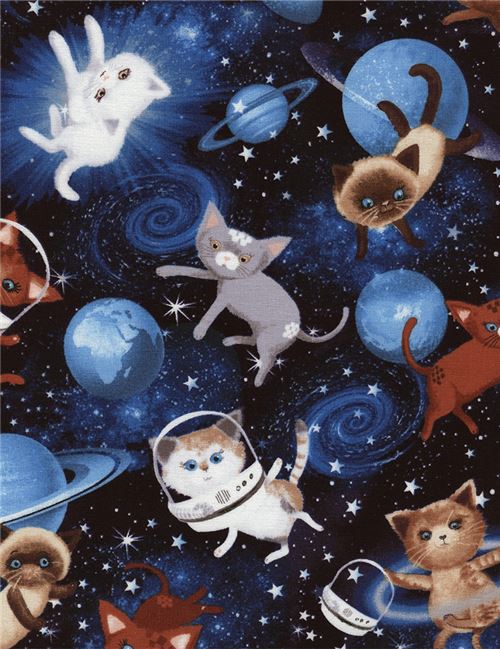 black fabric with cat in space dot by Timeless Treasures 3