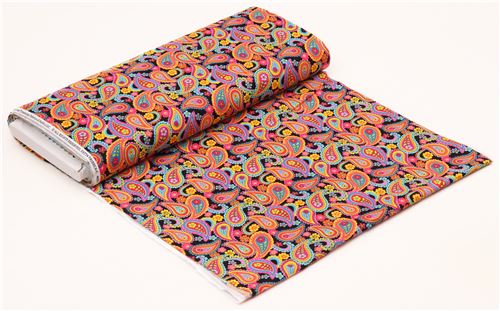 black fabric with colorful Paisley design flower by Timeless black fabric with colorful Paisley design flower by Timeless