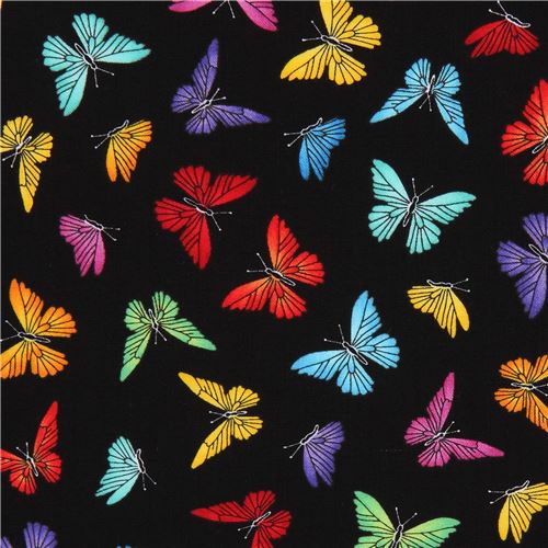 black fabric with colorful small butterfly fabric by Timeless Treasures ...