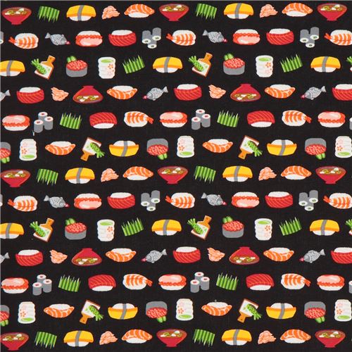 black fabric with colorful sushi food from Japan 2