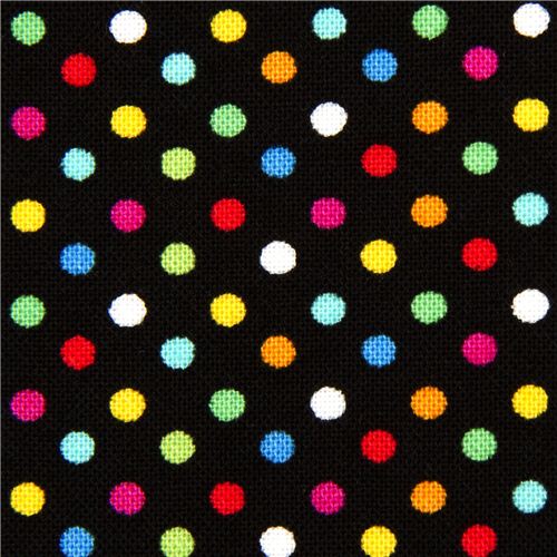 black fabric with colourful dots by Timeless Treasures USA Fabric