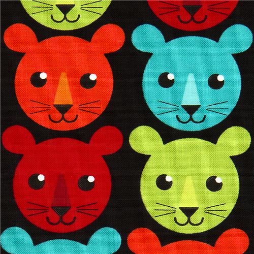 Tissu noir Robert Kaufman avec des tigres multicolores Tissu