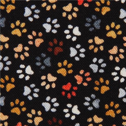 black fabric with mini cat paw print animal by Timeless Treasures modeS4u