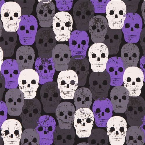 black fabric with purple grey white Skulls 'Skull of Rock' Michael ...