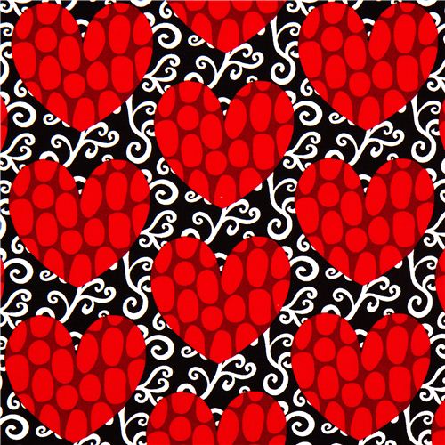 black fabric with red hearts by Robert Kaufman - Dots, Stripes, Checker ...