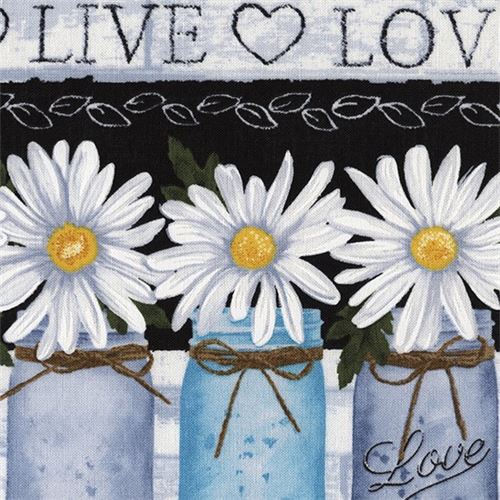 black fabric with stripe white daisy flower jar by Timeless Treasures ...