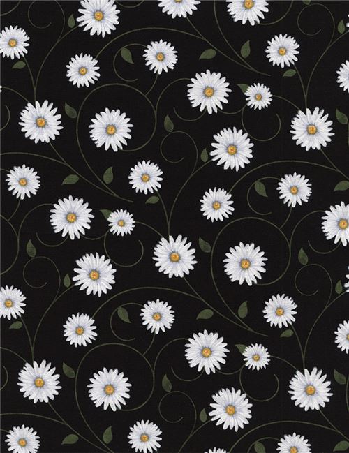 black fabric with white daisy flower by Timeless Treasures modeS4u