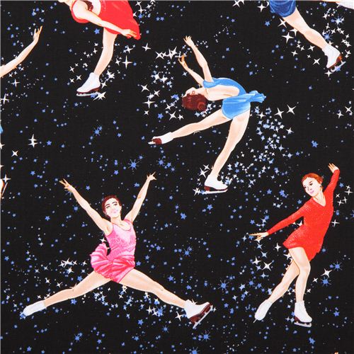 black figure skating sports fabric by Timeless Treasures USA 1