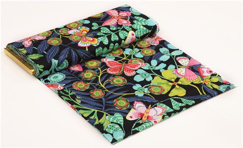black flower & butterfly fabric 'Chiara' by Alexander Henry 4