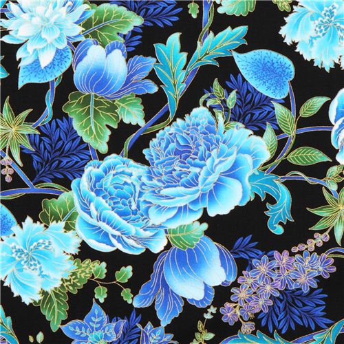 schwarzer Blumen Rosen Stoff Timeless Treasures Tree of Life 1