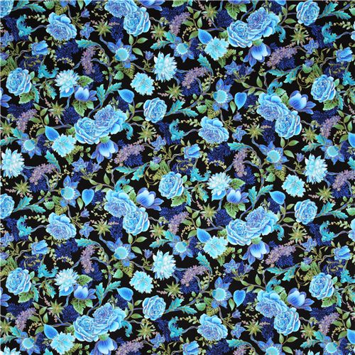 schwarzer Blumen Rosen Stoff Timeless Treasures Tree of Life 2