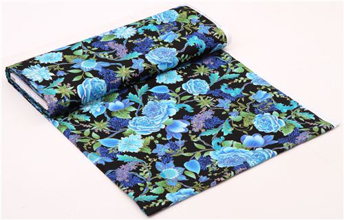 schwarzer Blumen Rosen Stoff Timeless Treasures Tree of Life 3