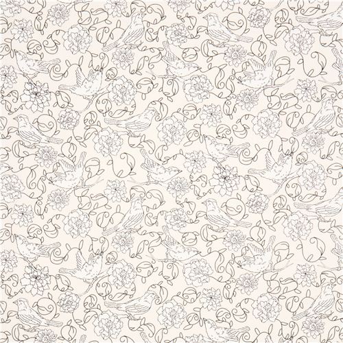 black flower and bird animal fabric par Robert Kaufman 2