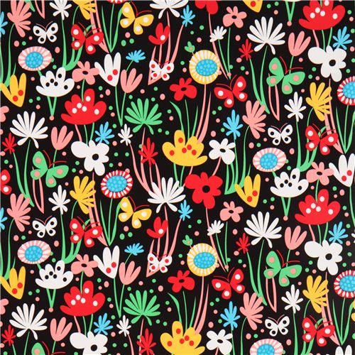 black flower and butterfly fabric by Robert Kaufman 2