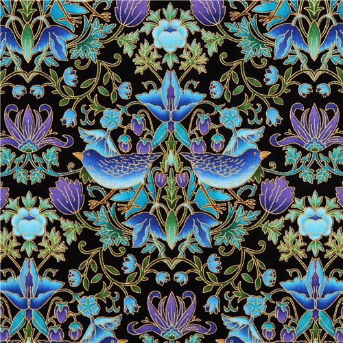 black flower brid fabric Timeless Treasures with gold 1