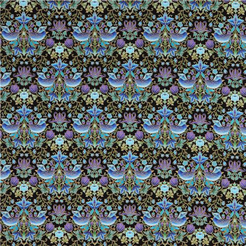 black flower brid fabric Timeless Treasures with gold 2