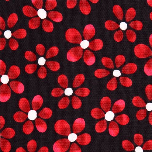 black flower fabric Canvas Quilting Treasures Fabric by Japanese Indie