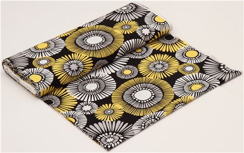 schwarzer Blumen Stoff von Michael Miller gelb 3