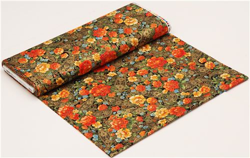 black flower fabric with gold Robert Kaufman orange 3