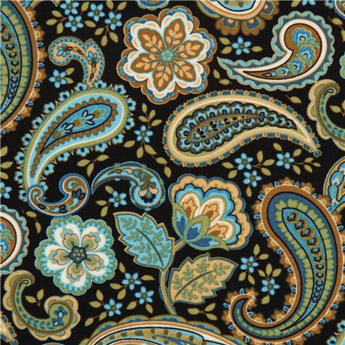 Tessuto floreale nero fantasia paisley di Timeless Treasures - Tessuti