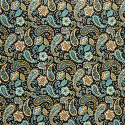 black flower fabric with paisley by Timeless Treasures - modeS4u