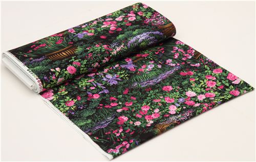 schwarzer Blumen Garten Stoff Timeless Treasures USA 3