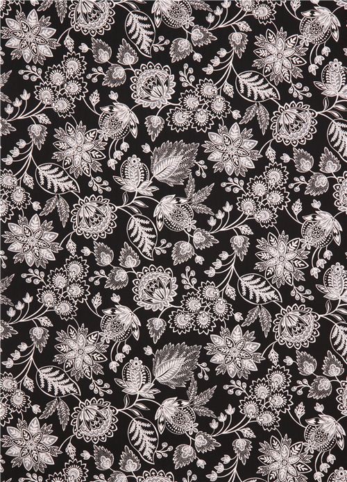 black flower ornament fabric by Timeless Treasures Jacobean Floral 2