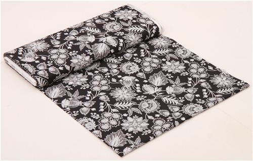 black flower ornament fabric by Timeless Treasures Jacobean Floral 3