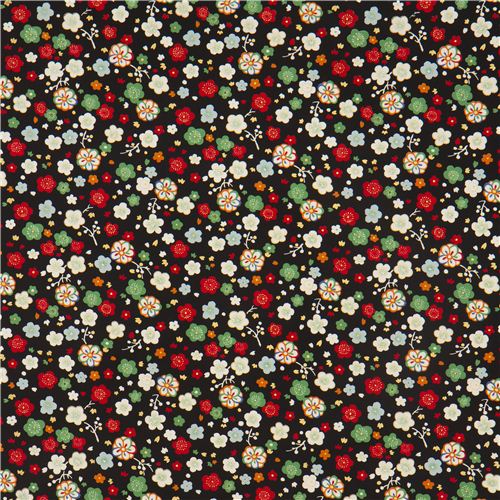black flower poplin fabric by Kokka 2