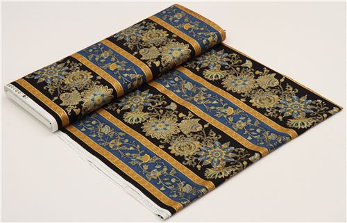 black flower stripe fabric with gold Timeless Treasures 3