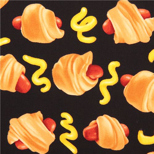 Tessuto nero hot dog panini Timeless Treasures USA Tessuto