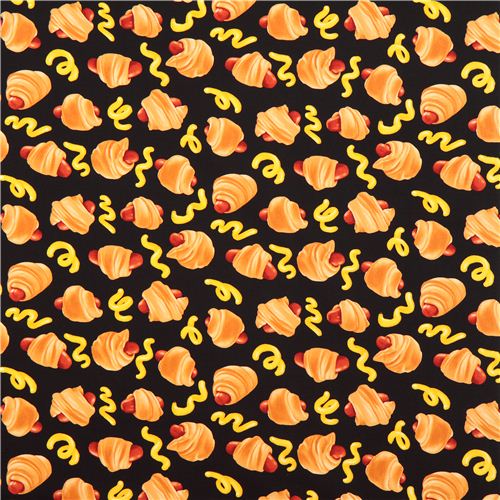 black frankfurter hot dog roll fabric Timeless Treasures USA 3