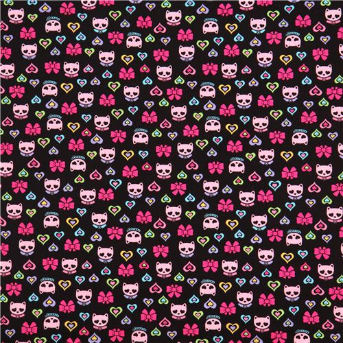 black glitter cat head and ribbon fabric by Timeless Treasures Fabric ...