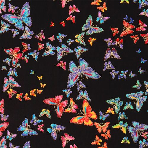 Tissu noir avec des papillons et des dorures mtalliques par Timeless Treasures Tissu