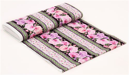 black-green orchid blossom stripe fabric Timeless Treasures USA 5