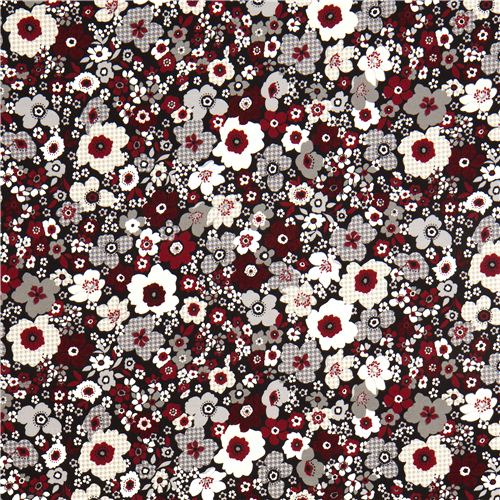 black houndstooth flower designer flannel fabric USA 2