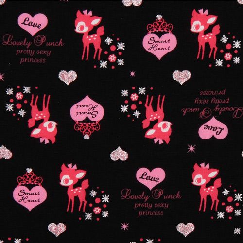 black kawaii Bambi fabric with glitter from Japan 1