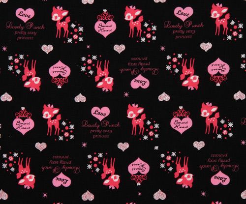 black kawaii Bambi fabric with glitter from Japan 2