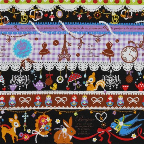 black kawaii fabric Bambi squirrel Eiffel Tower Japan 1