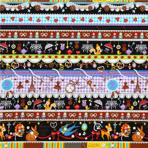 black kawaii fabric Bambi squirrel Eiffel Tower Japan 2