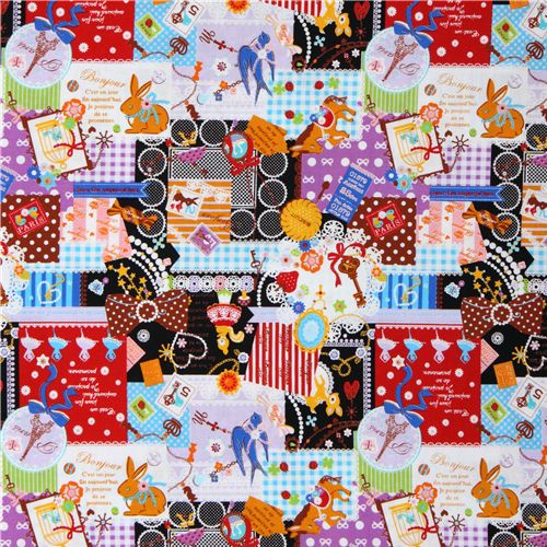 black kawaii fabric France animals sweets Japan 2