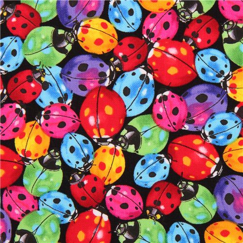 tessuto nero coccinelle colorate Timeless Treasures USA Fabric by