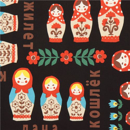 black matryoshka dolls Kokka fabric babushka Matryoshka Fabric