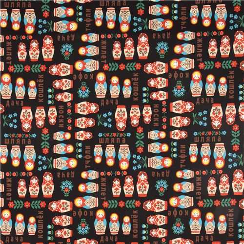 black matryoshka dolls Kokka fabric babushka 2