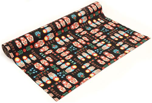 black matryoshka dolls Kokka fabric babushka 3